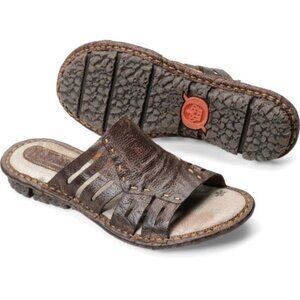 Born Laramie Full Grain Leather Dark Brown Slide Sandals Womens